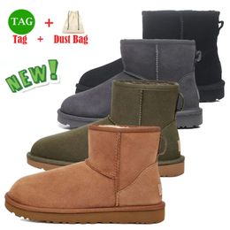 Designer Mannen Vrouwen Snowboots Slippers Enkellaars Schoenen Korte Laarzen Mode Kastanje Drievoudig Zwart Winter Warm Houden Wol Echt Leer Platform Schoen Booties