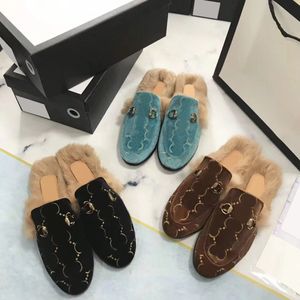 Designer Hommes Femmes Véritable Cuir Mocassins Pantoufle Fourrure Muller Pantoufles Avec Boucle Mode Princetown Robe Chaussures Dames Appartements Chauds Sandales Casual Demi Pantoufle