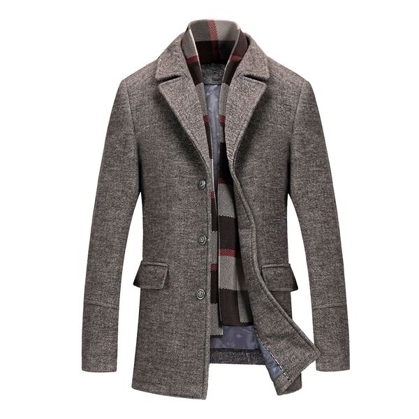 Designer hommes laine Trench manteaux automne hiver 2020 nouveau épais revers écharpe mâle mi-longueur pardessus Style britannique vestes grande taille 4XL