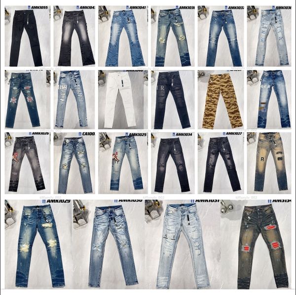 Diseñador para hombre Amirs Jeans High Street Hole Star Patch Hombres para mujer Amirs Star Panel de bordado Pantalones Stretch Slim-Fit Pantalones Jean Pantalones Nuevo estilo