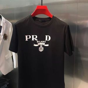 Camiseta de cuello redondo para hombres y mujeres de diseño combinada con una letra de Triángulo PR estampado suelto tendencia versátil y americana tendencia de algodón puro camiseta