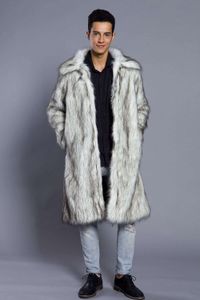 Manteau de fourrure artificielle pour hommes, noir, Long, chaud, revers de lapin, hiver, HON8