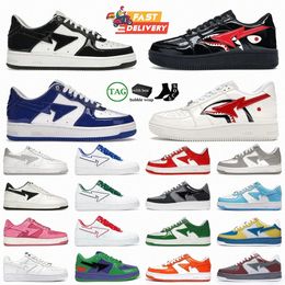 2024 Chaussures de créateurs Sk8 Sta Chaussures Bathing Apes en cuir breveté gris noir blanc pastel vert couleur camouflage combo rose bandes dessinées bleues extérieurs baskets avec boîte 36-45