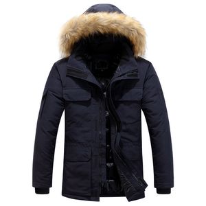 Designer Mens manteau de fourrure noire doudoune hiver mode parka imperméable tissu coupe-vent épais broderie bandoulière manteau classique chaud