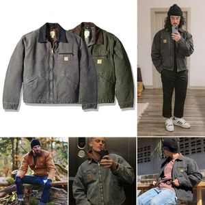 Designer Mens Carhart Jackets Vintage Washed Canvas Jacket Lapel Cardigan Carharttlys Jacket Slim Painted Patch Jackets Outwear coats tears stacked jeansbiker