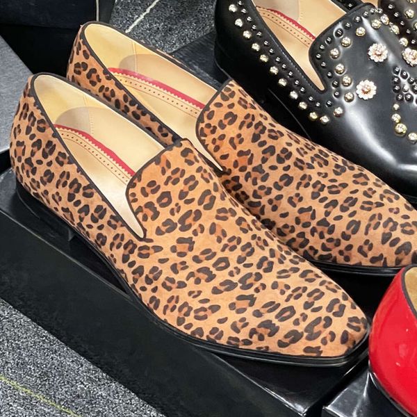 Diseñador Zapatos casuales para hombre Zapatos de vestir con estampado de leopardo bajo Mocasines de cuero de lujo Hombres Boda Zapato de fiesta de negocios Tamaño grande 38-48 NO493