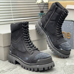 Designer Heren Combat Strike Laarzen Groen Zwart Parijs Cowboy Katoenen Canvas Vintage luxe Platform Mode Hoge Ridderlaarzen Herfst Winter Stijlen Booties