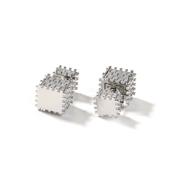 Boucles d'oreilles pour hommes de créateurs Boucles d'oreilles en argent et en or pour femmes Hip Hop Cube Boucles d'oreilles en diamant Bijoux