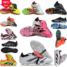 Designer Mens Football Boots Elite Pollover pli la langue FG Boot de haute qualité Spiks Kids Youth Men Men Cllets Hommes sans lacs Soft Rose Soccer