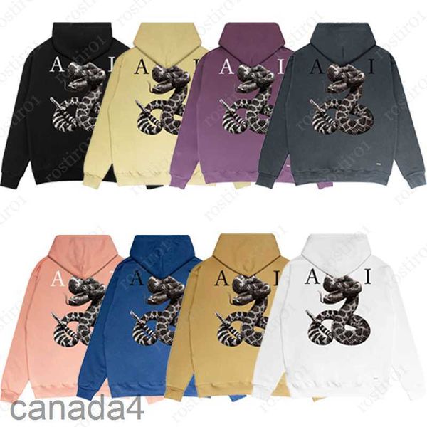 Designer Mens Graphic Sweats à capuche Femmes Sweatshirts à capuche à long terme Marque de mode Serpent géant imprimé Amari Sweat à capuche Casual Pull en coton Lâche Varsity Vêtements P5R9