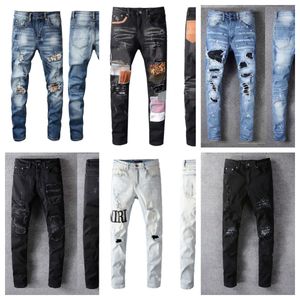 Designer heren hoogwaardige mode-technologie jeans luxe designer denim broek verontruste gescheurde zwart blauwe jeans slim fit2024