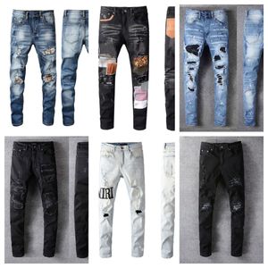 Designer Mens High Quality Technology Technology Jeans Designer Denim Pant détrempé Ripped Black Blue Jean Slim Fit