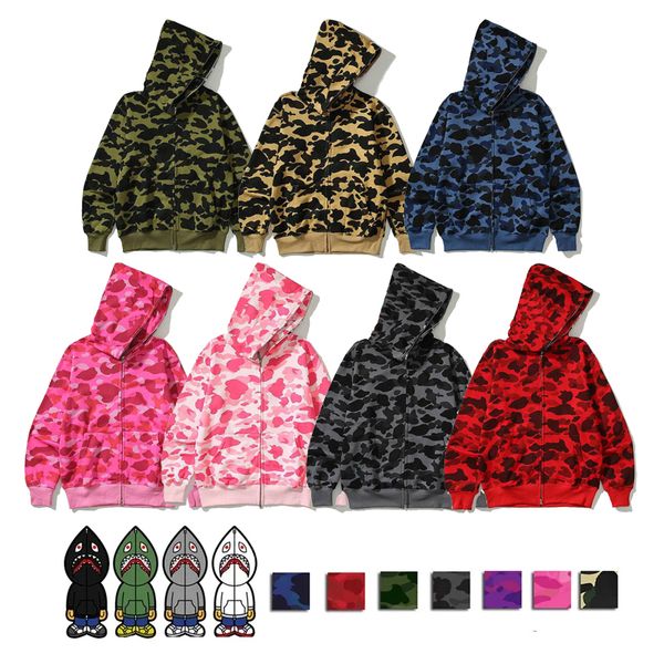 Designer Mens Sweat à capuche Full Zip Up Sharks Sweats à capuche Femme Veste de camouflage Sweat à capuche Sweat à capuche Homme Femme Pull à manches longues Bapes Tech Fleece Cardigan Taille S-3XL