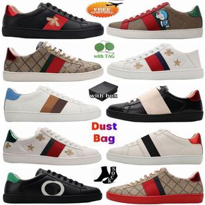 Envío gratis Diseñador para hombre Italia Bee Ace Zapatos casuales Mujeres Blanco Zapato de cuero plano Verde Raya roja Pares bordados Zapatillas de deporte Tamaño 35-46