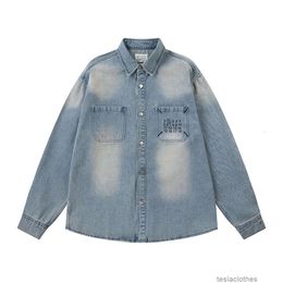 Designer Hommes Vestes Mode Br Manteau Manteaux Majira Mm6cho Bleu Denim Chemise Femmes Printemps / Été Nouvelles Lettres De Broderie Polyvalent Lâche Top Hommes