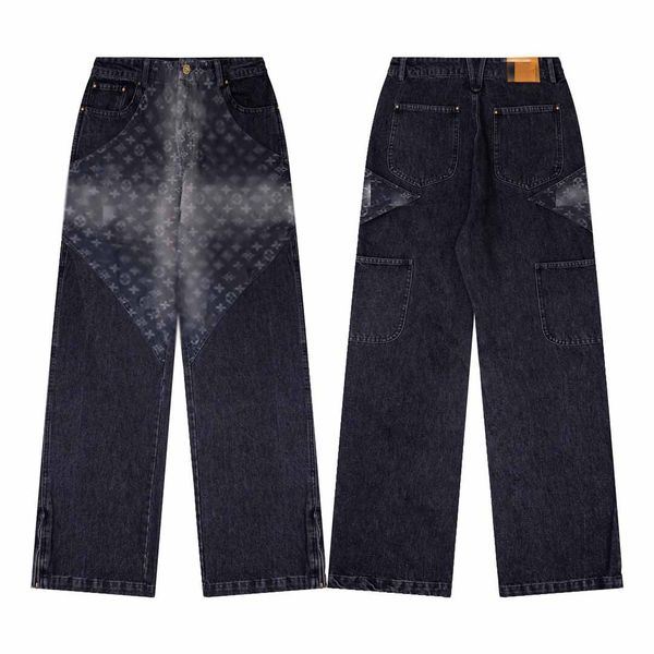 Pantalones de mezclilla para hombres de diseñador Pantalones de mezclilla High Street Fashion Wash Light Leged Patchwork Rock