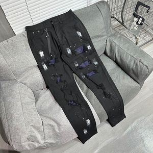 Designer Mens Jeans Denim Pantalons de broderie Trous de mode Pantalon Hip Hop Pantalon à glissière pour homme