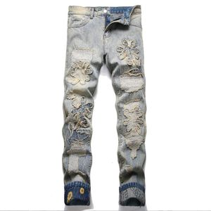 Designer Mens Jeans denim broek denim high street gewassen versleten kleurrijke hete zonnebloem rechte buis veelzijdige mode jeans mannen vrouwen