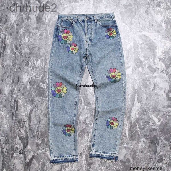 Diseñador para hombre Jeans Pantalones de mezclilla Lágrimas High Street Lavado Desgastado Colorido Diamante Caliente Girasol Tubo recto Versátil Moda Hombres Mujeres 0ZS5