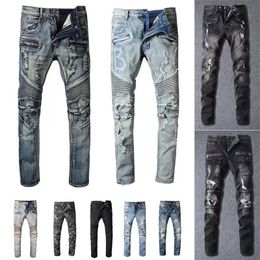 Designer Mens Jeans Distressed Vêtements pour hommes Ripped Biker Slim Fit Moto Bikers Denim For Men s Fashion Mans Black Pants pour hommes