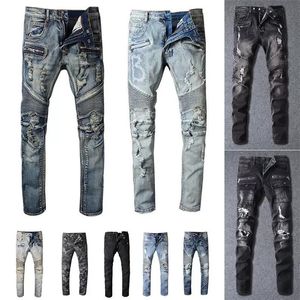 Designer Mens Jeans Distressed Vêtements pour hommes Ripped Biker Slim Fit Moto Bikers Denim For Men s Fashion Mans Black Pants pour hommes