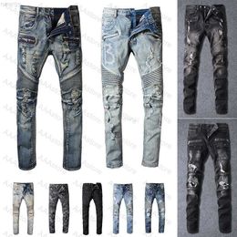 Designer Mens Jeans Distressed Ripped Biker Slim Fit Moto Bikers Denim Pour Hommes Mode Mans Pantalon Noir pour hommes 09