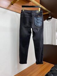 Designer Mens Jeans Fashion Letter L Print Solid Color Casual Pants Luxe Sport Fit Black Washed Jeans Motorcycle Pants