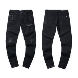 Designer pour hommes jeans pour hommes pantalons en denim mode femme de marque violette tendance en détresse noire déchirée par motard slim fit de moto