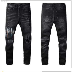 Designer Mens Jeans High Elastics détressé Ripped Slip Fit Motorcycle Biker Denim for Men S Fashion Black Pants # 030 28-38