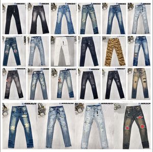 Designer Mens Jeans High Street Hole Patch Hommes Femmes Amirs Star Panneau de broderie Stretch Slim-Fit Pantalon Jean Pantalon Nouveau Style