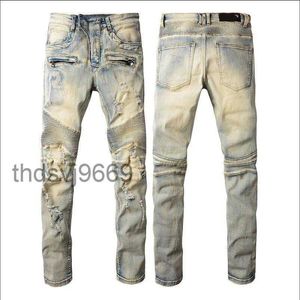 Diseñador para hombre Jeans Hip-Hop Moda Cremallera Agujero Lavado Jean Pantalones Retro Rasgado Doblez Costura Hombres Diseño Motociclismo Fresco Pantalón delgado Púrpura para mujeres # 290 FQQX