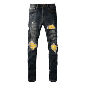 Designer Mens Jeans Jeans High Street Hole Star Patch Pantalon de panneau de broderie étoile pour hommes et femmes stretch pantalon slim-fit pantalon taille américaine