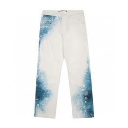 Designer Mens Jeans L Logo Fashion European White Jeans Summer Casual Mid Rise Elastic Sports Pants rechte been broek V