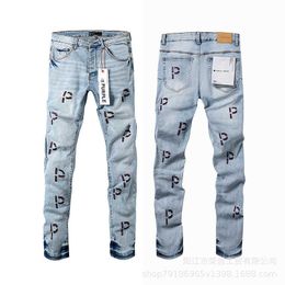 Designer Mens Jeans Marque De Luxe Violet Homme Violet Marque Jeans Brodé Lettre P Américain Jambe Droite Jeans