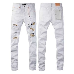 Designer Mens Jeans Marque De Luxe Violet Homme Violet Marque Jeans American High Street Blanc Patché Trou 9046