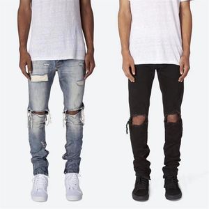 Designer heren jeans mnmi denim borduurwerk broek mode gaten broek Amerikaanse maat 28-36 hip hop noodlijdende rits broek voor mannelijke to315m