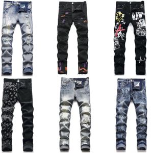 Designer Heren Jeans Broek Pant Ripped High Street Fashion jeans Pantalones Vaqueros Para Hombre Motorcycle Embroidery Trendy Long Hip Hop Hole Blue amiiri