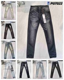 Designer Heren Jeans Paars Denim Broek Verontruste Ripped Biker Jean Slim Fit Motorfiets Mannen Kleding Maat 30-40 LV8S