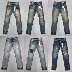 Designer Mens Jeans Violet Denim Pantalon En Détresse Ripped Biker Jean Slim Fit Moto Hommes Vêtements Taille 30-40 WTC