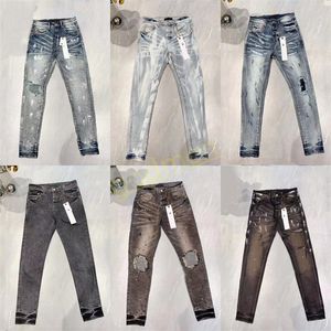 Designer Hommes Jeans Violet Denim Pantalon En Détresse Ripped Biker Jean Slim Fit Moto Hommes Vêtements Taille 30-40