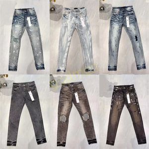 Designer Heren Jeans Paarse Jeans Denim Pant Distressed Ripped Biker Jean Slim Fit Motorcycle Herenkleding Maat 30-40