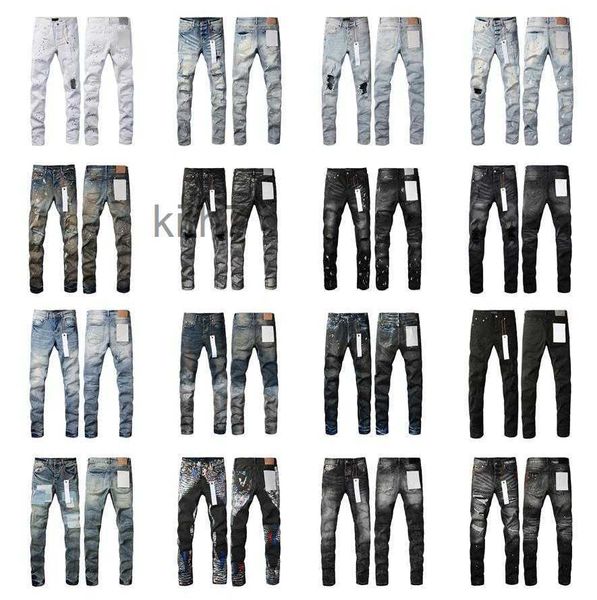 Designer Hommes Jeans Violet Jeans High Street Ksubi Hip Hop Ripped High Street Marque Patch Hole Denim Droite Mode 6B78