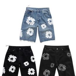 Diseñador Mens Jeans Shorts Jeans Purple Jeans pantalones cortos Mens Jeans Jeans Men pantalones Diseño directo Jeans de flores de flores cortas