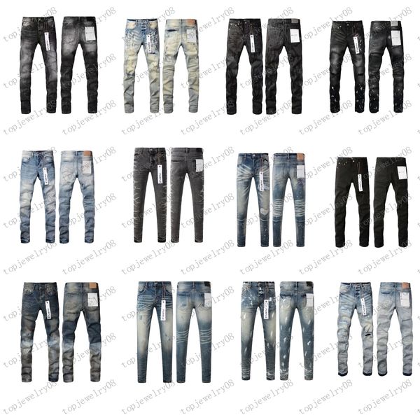 Designer Mens Jeans Skinny Fashion Men Jeans pour hommes Pantalons pour femmes Brand Purple Black Grey Jeans Hole New Style Emproides Auto-culture Small XN87