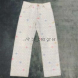 Designer Mens Jeans Dames jeans 2024 Nieuwe verfraaiingen regenboogbrief Jacquard lange mouwen veelzijdige spijkerjack jeans voor man vrouwelijke broek