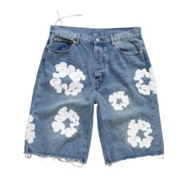 Designer Mens Luxe denim shorts jeans mannen Jean Flower Diamond denim shortpants slanke heren denim straat hiphop bloemen printen slanke hiphop straat zwarte broek