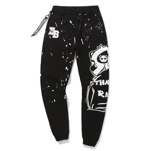 Ontwerper heren broek mode creatieve print sweatpants zwart sport hiphop mannelijke jogging broek gratis verzending