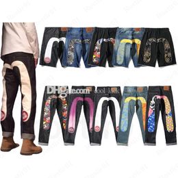 Designer heren broek jeans m-vormig borduurwerk rechte tube wide been broek lange rand street casual ev jeans heren hiphop street kleding maat 28-40