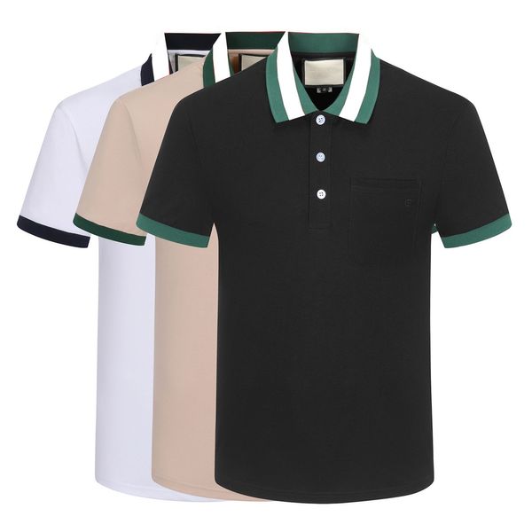 Polo de diseñador para hombre Letra bordada en beige en blanco y negro Impresión 100% algodón puro Marca de lujo Suave, resistente a las arrugas, transpirable, informal y a la moda 3XL