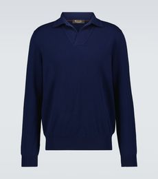 Designer Heren Polo Shirt Loro Piana Donkerblauw Kasjmier Polo Shirts Mode Herfst en Winter Tops